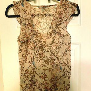 Sleeveless Flowy Bird Print Blouse